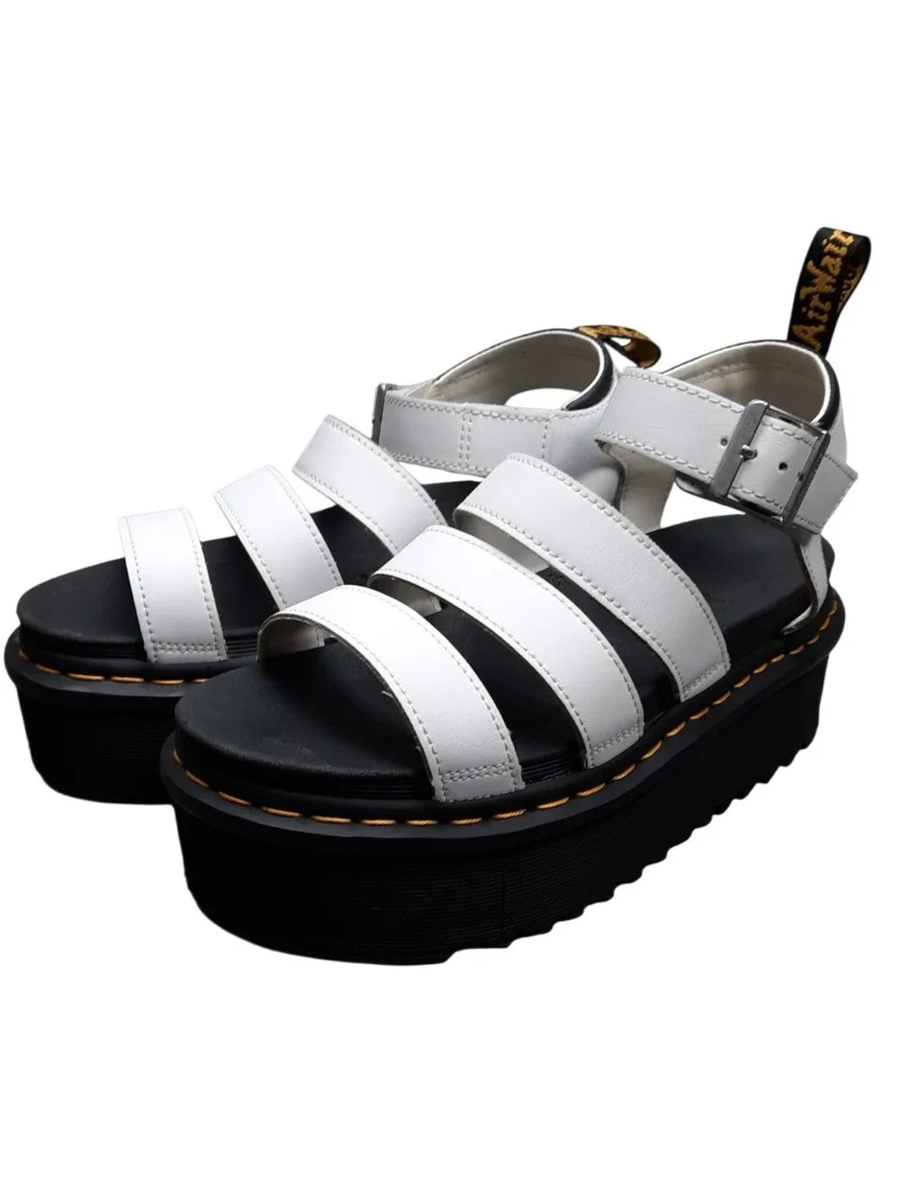 Dr Martens Blaire Quad AirWear White Leather Platform Sandals SZ 8